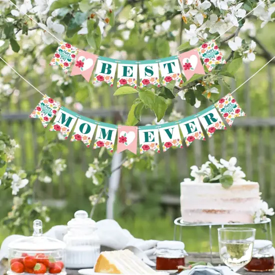 Big Dot of Happiness Colorful Floral Happy Mother's Day - We Love Mom Party Mini Pennant Banner - Best Mom Ever {7}