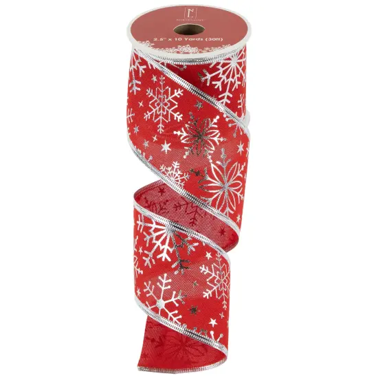 Northlight Shimmering Red with Silver Snowflakes Wired Craft Christmas Ribbon 2.5" x 10 Yards {4}