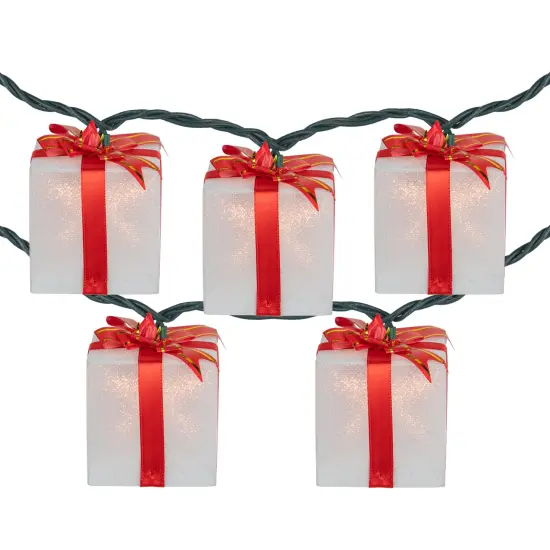 Northlight Bow Wrapped Presents Christmas Light Set - Clear - 7.5' Green Wire - 10ct White {3}