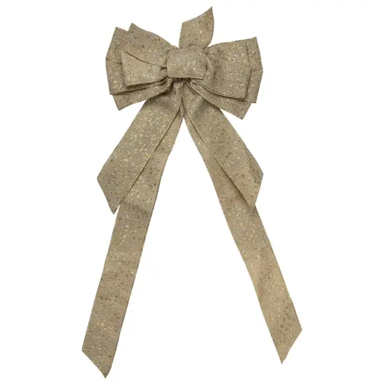 Northlight 12" x 25" Burlap and Gold 10 Loop Christmas Bow Decoration Brown {1}