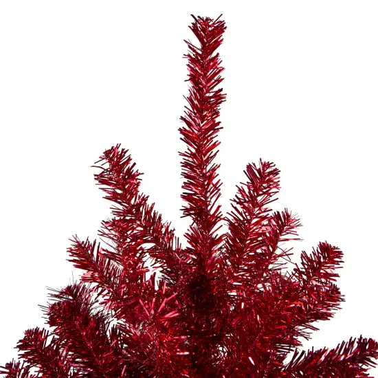 Northlight 6' Metallic Red Tinsel Artificial Christmas Tree - Unlit {4}