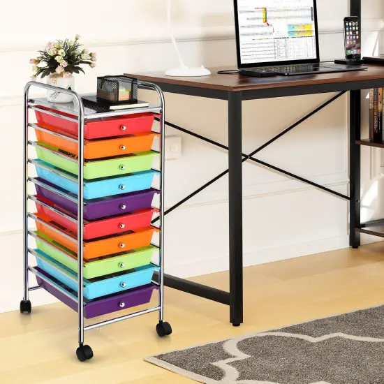 Costway Rolling Storage Cart with 10 Drawers Scrapbook Office School Organizer Multicolor {3}