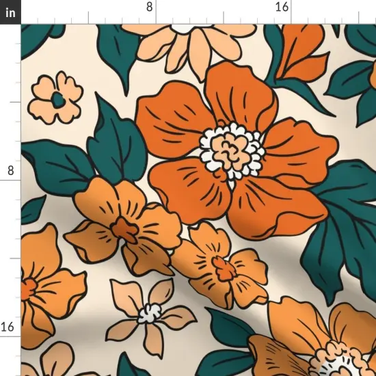 Various Fabrics by the Yard or Fat Quarter Tropical Flowers Botanical Retro Mid Century Large Scale Floral Custom Printed Fabric by Spoonflower {2}
