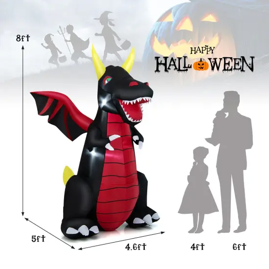 8 Feet Halloween Inflatable Fire Dragon Decoration with LED Lights {3}