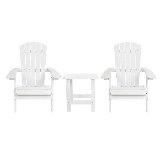 Merrick Lane Set Of Two Riviera Folding Adirondack Patio Chairs With Matching Outdoor Side Table White {1}