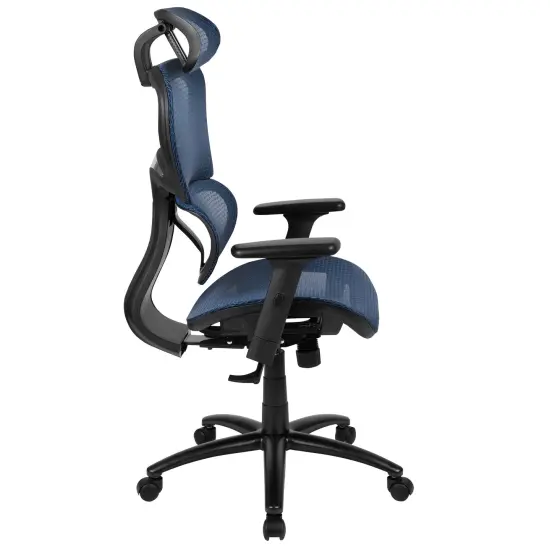 Emma and Oliver Ergonomic Mesh Office Chair-Synchro-Tilt, Headrest, Adjustable Pivot Arms Blue {5}