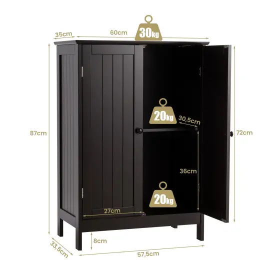 2-Door Freer-Standing Bathroom Storage Organizer Cabinet with Shelf Perfect for Living room or Bedroom Brown {4}