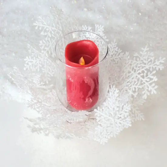 Melrose 14" Clear and White Snowflake Christmas Pillar Candle Holder {1}