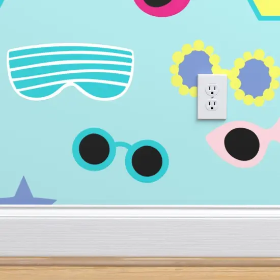 Peel & Stick Wallpaper 2FT Wide Blue Retro Colorful Beach Groovy Pale Sunglasses Eyewear Sunny Summer Glasses Large Scale Custom Removable Wallpaper by Spoonflower {4}