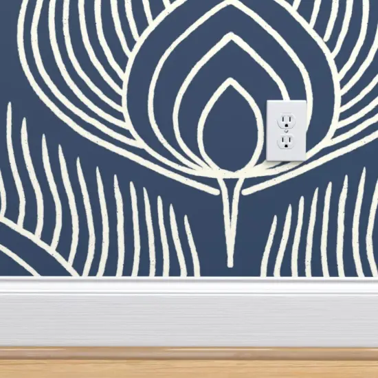 Pre-Pasted Wallpaper 2FT Wide Bird Peacock Abstract Feathers Animal Print Exotic Line Art Custom Pre-pasted Wallpaper by Spoonflower {4}