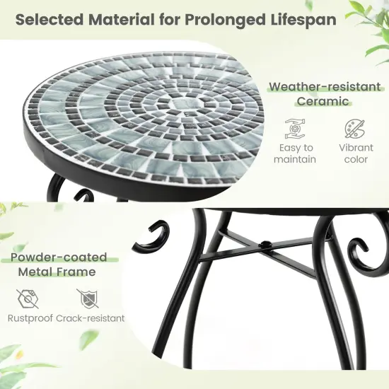 Costway Mosaic Outdoor Round End Table with Weather Resistant Ceramic Tile Tabletop {6}