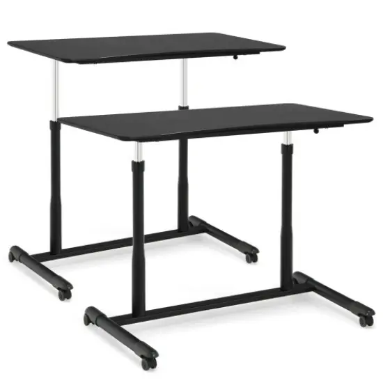 Height Adjustable Computer Standing Desk with 4 Universal Casters and I Shaped Base Black {1}