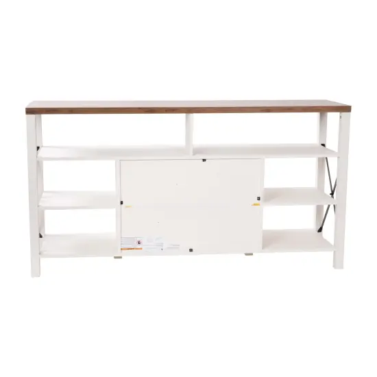 Merrick Lane Green River Media Console with Open and Closed Storage White/Oak {4}