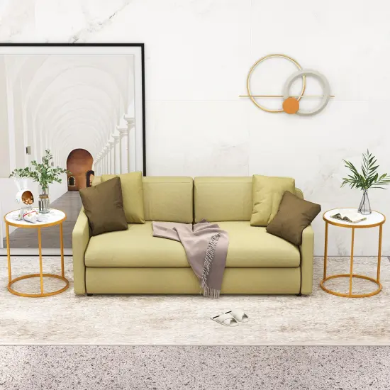 Marble Top Round Side Table 16-inch End Table With Golden Metal Frame-2 Pieces {2}