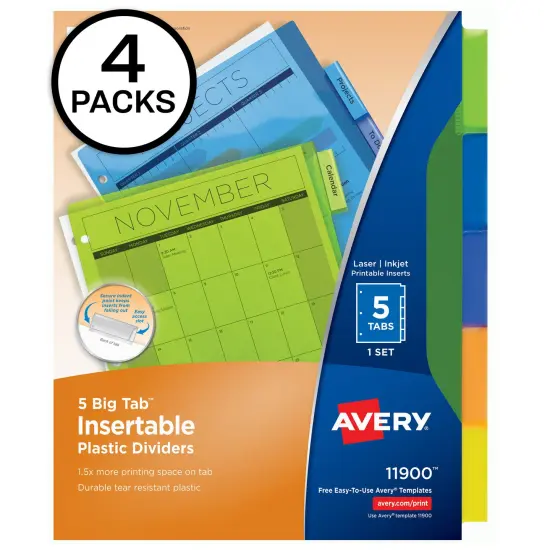 Big Tab Insertable Plastic Dividers, 5 Multicolor Tab, 4 Sets (11900) {1}