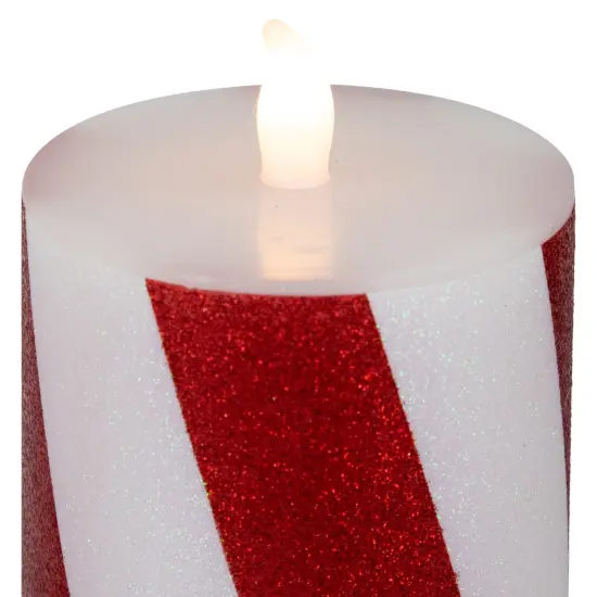 Northlight LED Flameless Flickering Candy Cane Wax Pillar Christmas Candles - 6" - Set of 3 Red {6}