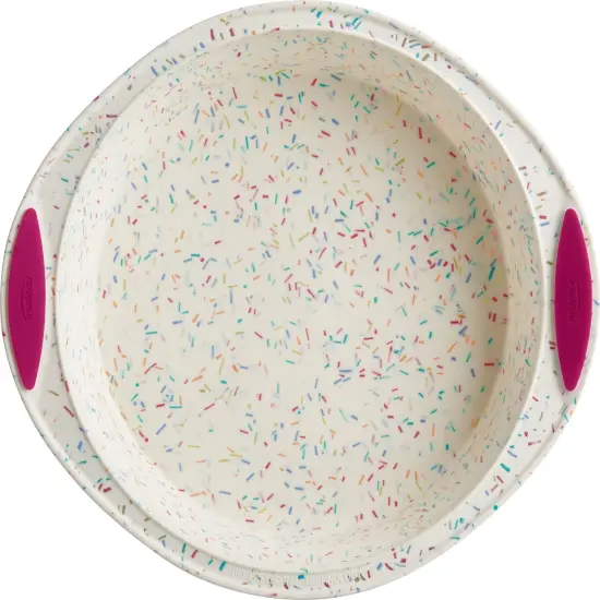 Trudeau Round Cake Pan 9"-White Confetti/Fuchsia {6}