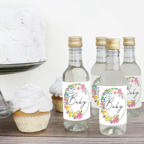 Big Dot of Happiness Wildflowers Baby - Mini Wine and Champagne Bottle Label Stickers - Boho Floral Baby Shower Favor Gift - Set of 16 {4}