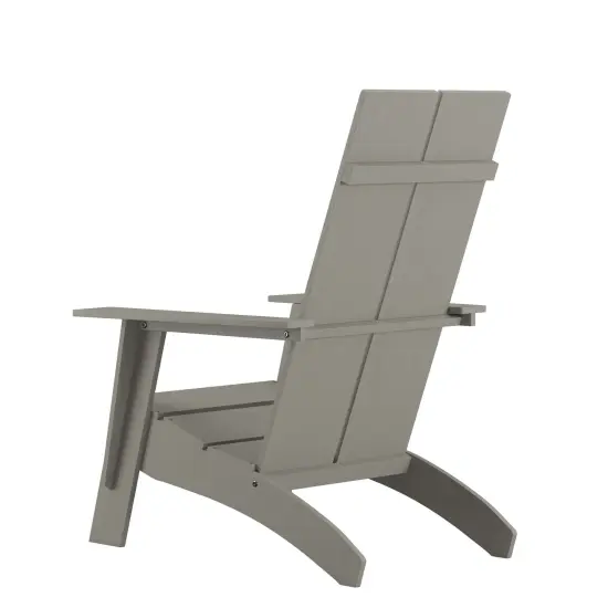 Merrick Lane Piedmont Modern 2 Slat Back All-Weather Poly Resin Wood Adirondack Chair Gray {4}