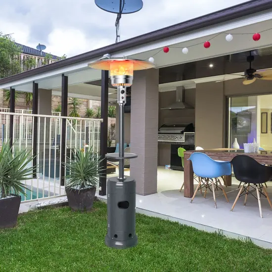 Outdoor Heater Propane Standing LP Gas Steel with Table & Wheels Grey {6}