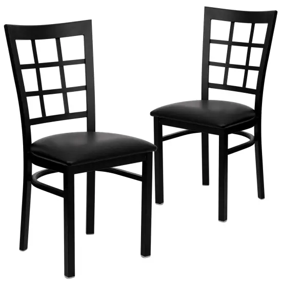 Emma and Oliver 2 Pack Window Back Metal Restaurant Chair BlackVYL/BlackMetal {1}