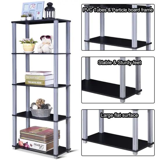 Costway 5-Tier Multi-Functional Storage Shelves Rack Display Bookcase Home Furni Black {4}