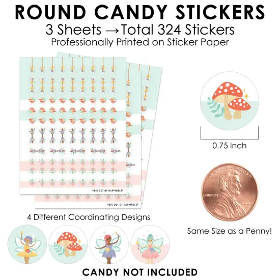 Big Dot of Happiness Let's Be Fairies - Fairy Garden Birthday Party Small Round Candy Stickers - Party Favor Labels - 324 Count {4}