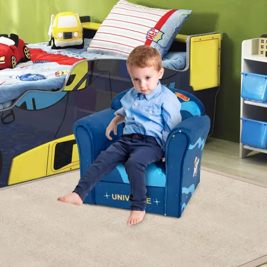 Costway Kids Sofa Toddler Upholstered Armrest Chair with Solid Wooden Frame Navy {2}