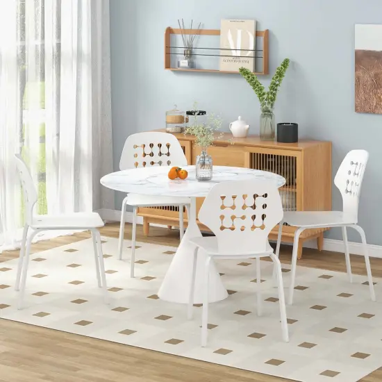 Costway Metal Dining Chair Set of 4 Armless Kitchen Hollowed Backrest & Metal Legs Blue/White {6}