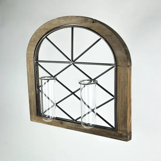 Cathedral Style Wall Flower Sconce With Dual Glass Bud Vases {3}