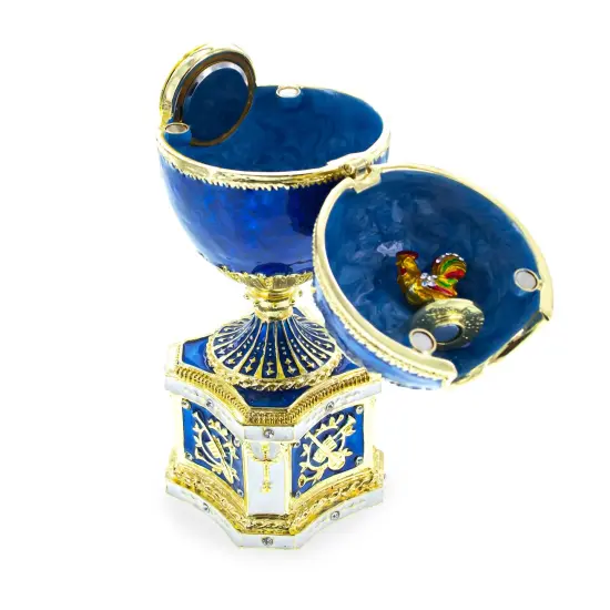 1904 Kelch Chanticleer Blue Enamel Royal Imperial Easter Egg with Clock {6}