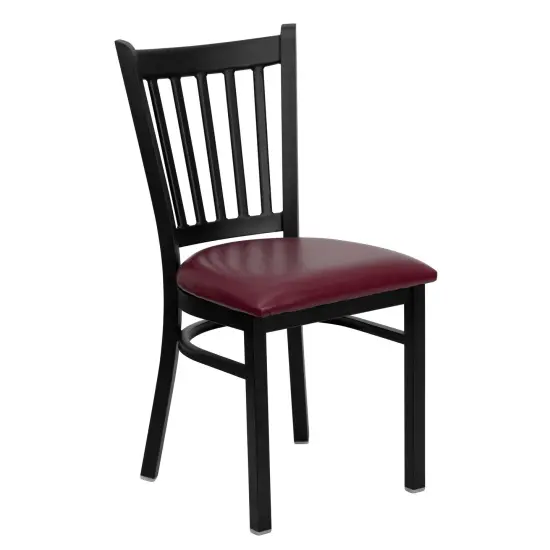 Emma and Oliver Vertical Back Metal Restaurant Dining Chair BurgVYL/BlackMetal {1}