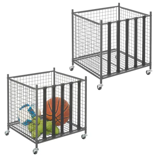 mDesign Metal Rolling Sports Equipment Storage Holder Rack with 4 Wheels {1}