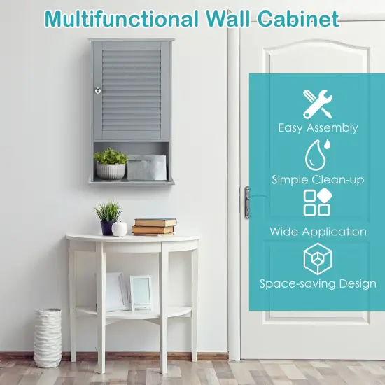 Bathroom Wall Mount Storage Cabinet Single Door with Height Adjustable Shelf for Home Storage Grey {2}