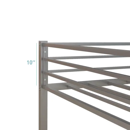 Twin Over Twin Metal Bunk Bed, Low Profile, Safe, No Box-Spring Silver {6}