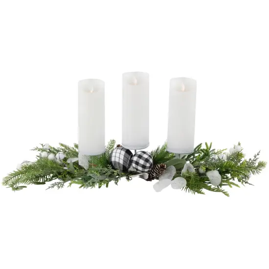 Northlight Mixed Foliage and Jingle Bell Christmas Pillar Candle Holder - 29" Green {1}