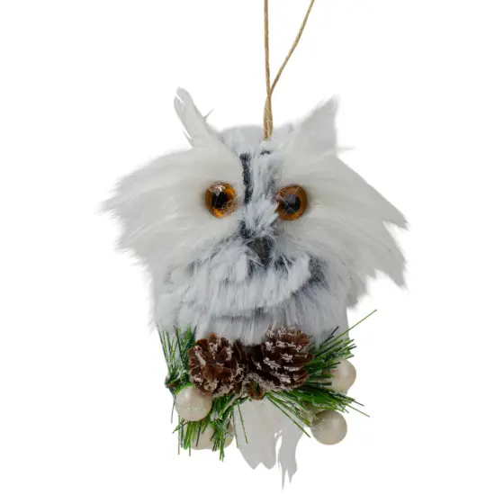 Northlight 6" White Owl with Pinecones and Berries Christmas Ornament {3}