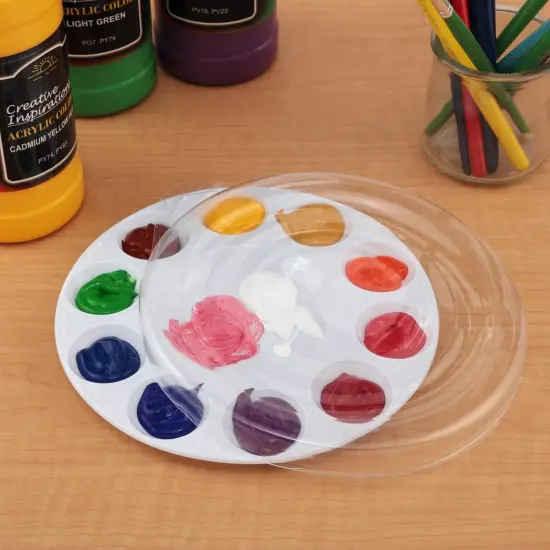 Creative Mark 10-Well Round Plastic Paint Palette - Packs of 12, Durable, Reusable, Solvent-Resistant, with Oversized Paint Wells For Students, Artists, Teachers - 7.4ml (0.25oz) per Well {3}