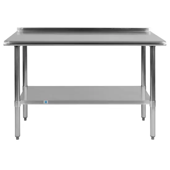 Emma and Oliver Stainless Steel 18 Gauge Prep and Work Table with Backsplash and Shelf, NSF {3}