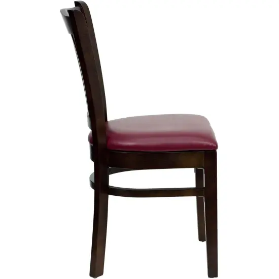 Emma and Oliver Vertical Slat Back Wooden Restaurant Dining Chair BurgundyVinyl/Walnut {4}