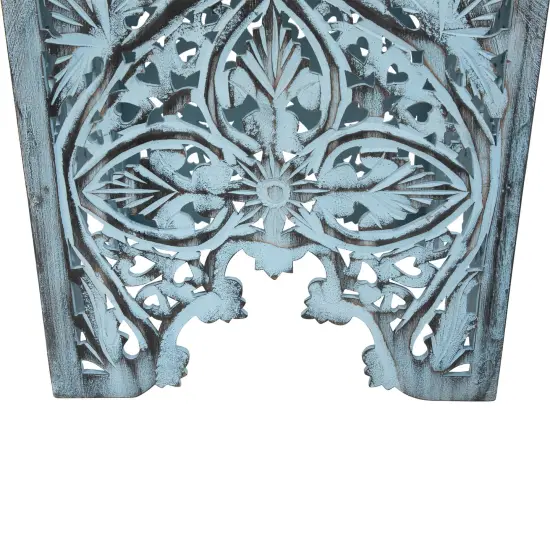 Northlight Set of 2 Antique Blue Square Stackable Nesting Side Table and Stool 16" {7}