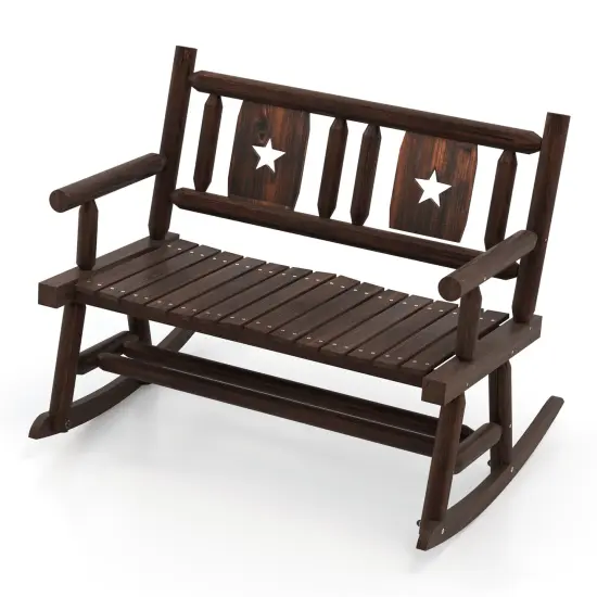 Costway 1/2 PCS Patio Rocking Bench Carbonized Wood Double Rocker Chair with Ergonomic Seat Rustic {1}