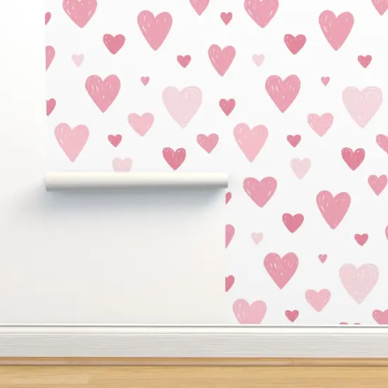 Pre-Pasted Wallpaper 2FT Wide Love Heart Pink Pastel Custom Pre-pasted Wallpaper by Spoonflower {2}