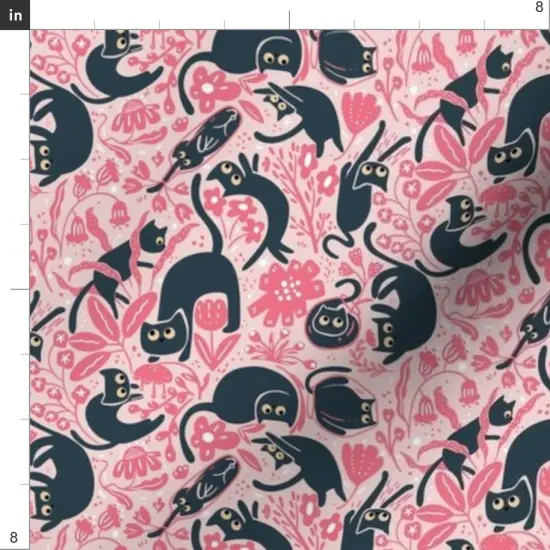Various Fabrics by the Yard or Fat Quarter Whimsical Cats Small Scale Floral Cute Kittens Modern Flowers Pink Custom Printed Fabric by Spoonflower {4}