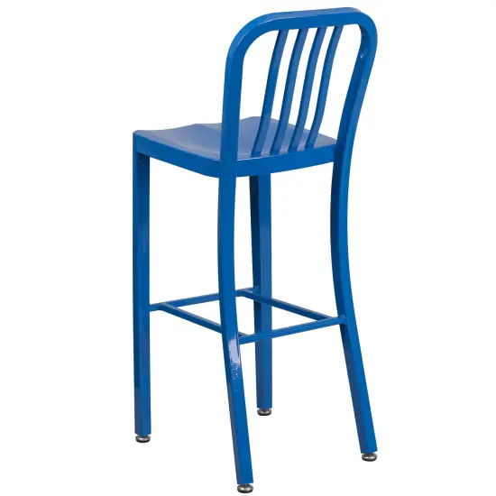 Merrick Lane Santorini 30 Inch Galvanized Steel Indoor/Outdoor Counter Bar Stool With Slatted Back And Powder Coated Finish Blue {4}