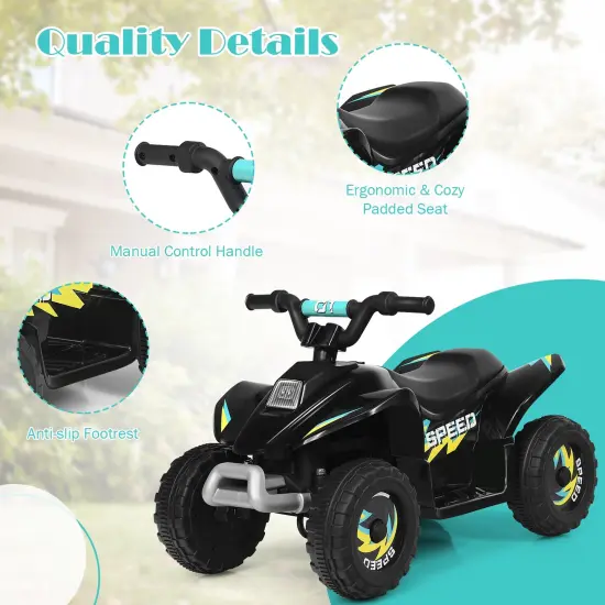6V Kids Electric 4 Wheels Ride-On Toy with Wear-Resistant Wheels for Indoor Outdoor Use Black {5}
