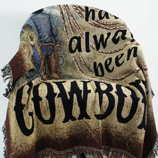 CC Home Furnishings Black and Brown Cowboy Tapestry Throw Blanket 50" x 60" {3}