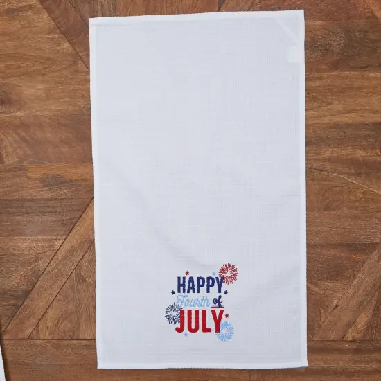 Happy Fourth of July Embroidered Waffle Weave Kitchen Towel {3}