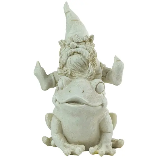 Northlight 9.5" Gnome Leaping Over a Frog Outdoor Garden Statue Beige {1}