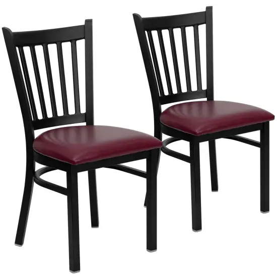 Emma and Oliver 2 Pack Vertical Back Metal Restaurant Chair Walnut/BlackMetal {6}